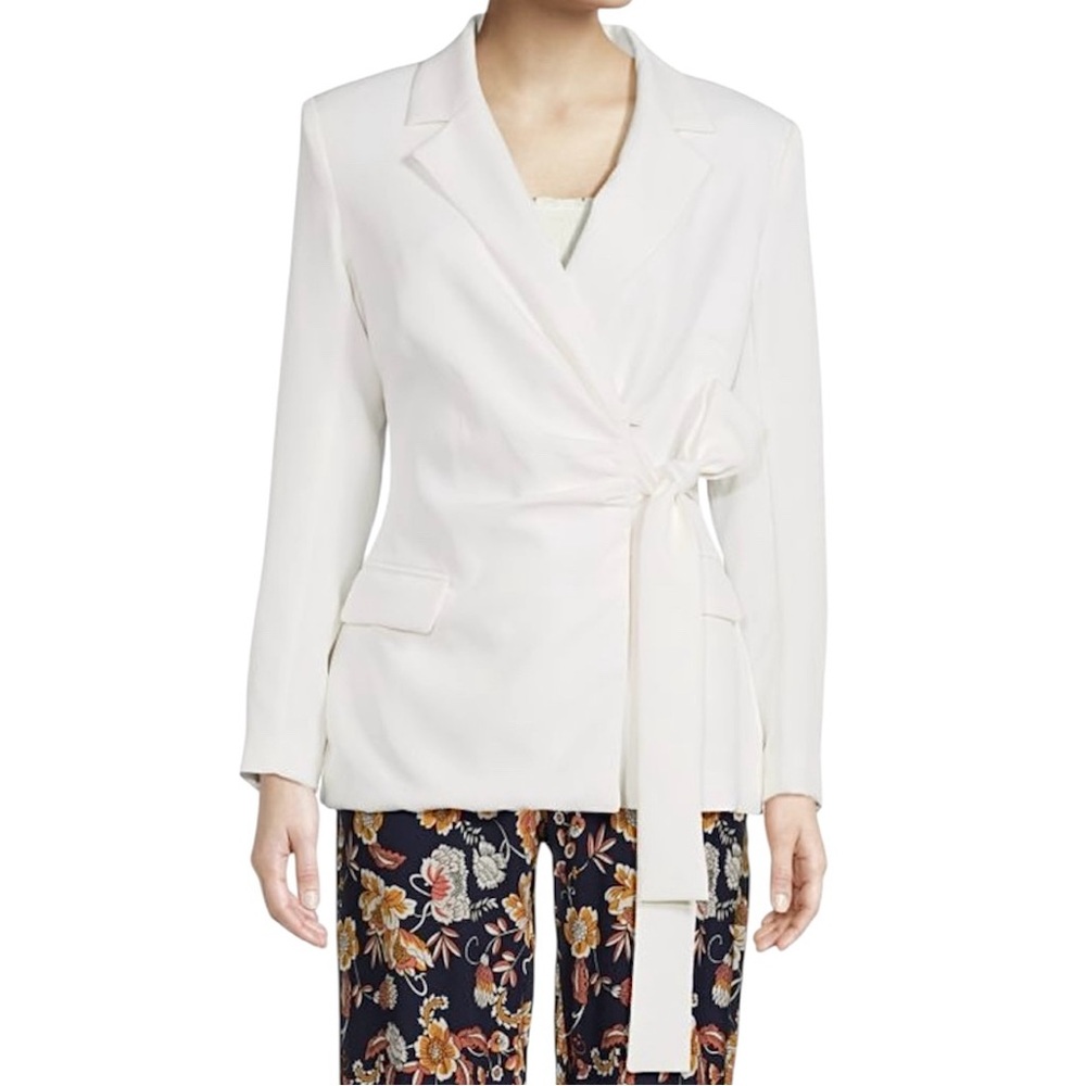New Area Stars Tie Waist Wrap Blazer Structured Kaylin Jacket White Size XS